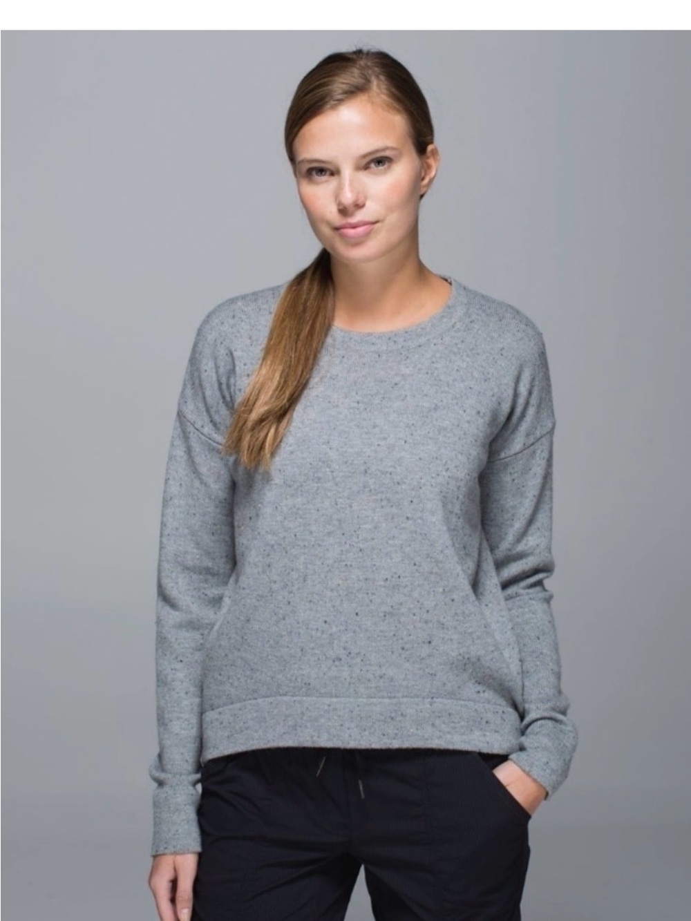 Lululemon Yogi Crew Merino Wool Sweater Speckled Gray Size XS 2 Thumbholes